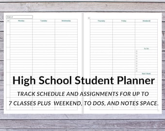 Agenda des devoirs du lycée | Agenda des lycéens | Planificateur d'école à la maison | Agenda de l'école à la maison | Planificateur étudiant | Planificateur pour adolescents