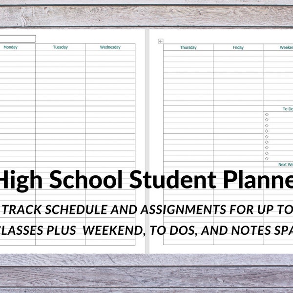 Agenda des devoirs du lycée | Agenda des lycéens | Planificateur d'école à la maison | Agenda de l'école à la maison | Planificateur étudiant | Planificateur pour adolescents