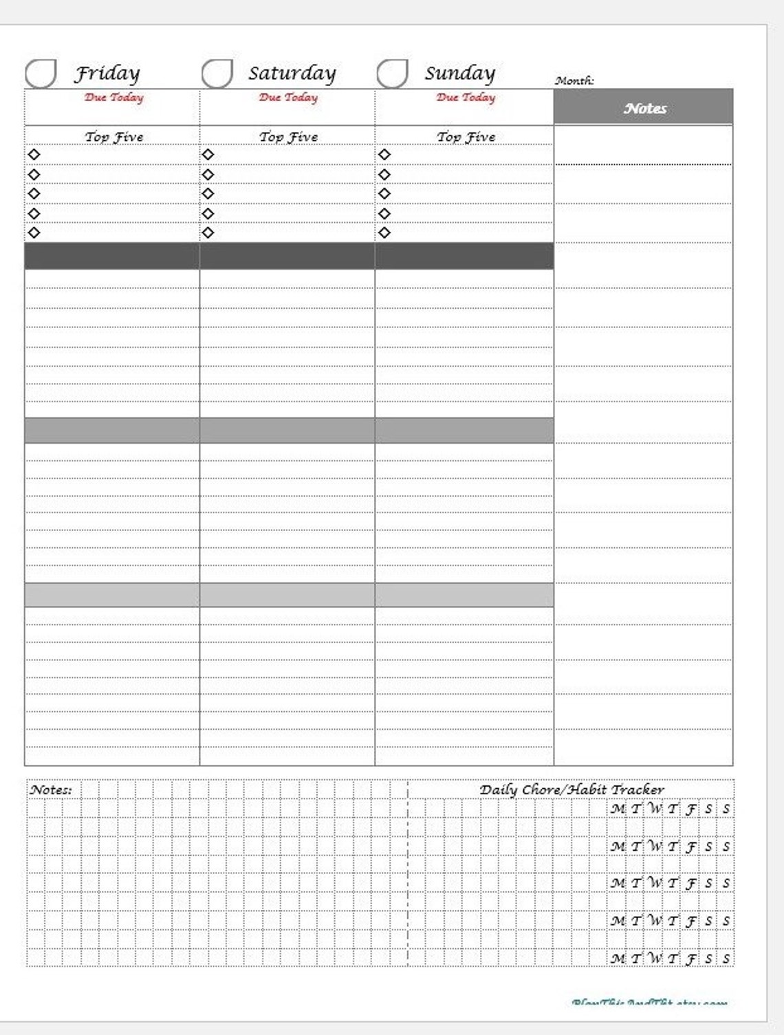 Weekly Planner Printable Vertical Weekly Planner Weekly Agenda Template ...