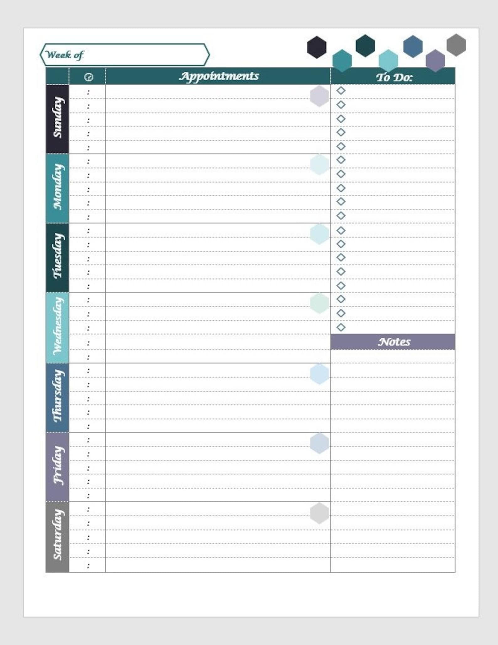 Weekly Planner | Printable Weekly Agenda Template | Week on One Page ...