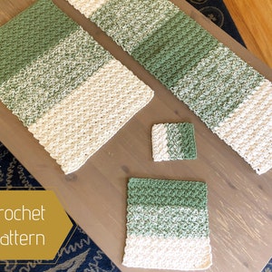 Crochet Pattern Bundle | Ombre Trivet, Mug Rug, Table Runner and Placemat Set | Crochet Trivet | Crochet Coaster | Mug Rug | Hot Pad