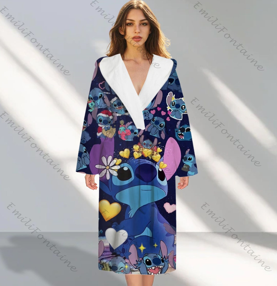 Cute Stitch Flannel Hooded Bathrobe Lilo and Stitch Thick Etsy
