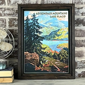 Adirondack Mountains and Lake Placid vintage travel poster on Canvas ~ 1935