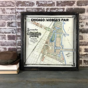 Chicago World&#39;s Fair 1893 vintage framed map (SQ)