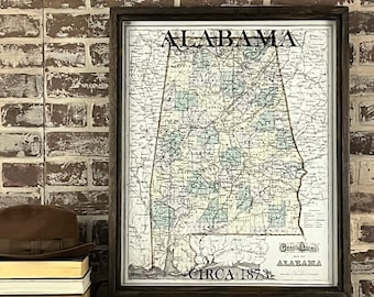 Alabama vintage framed map 1873 (G)