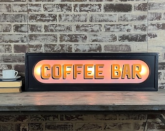 Coffee Bar Vintage inspired- 5 Bulb Lighted Sign Customizable - Custom lettering available