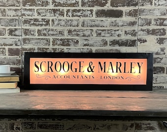 Christmas Carol- Scrooge and Marley Vintage 5 Bulb Lighted Sign