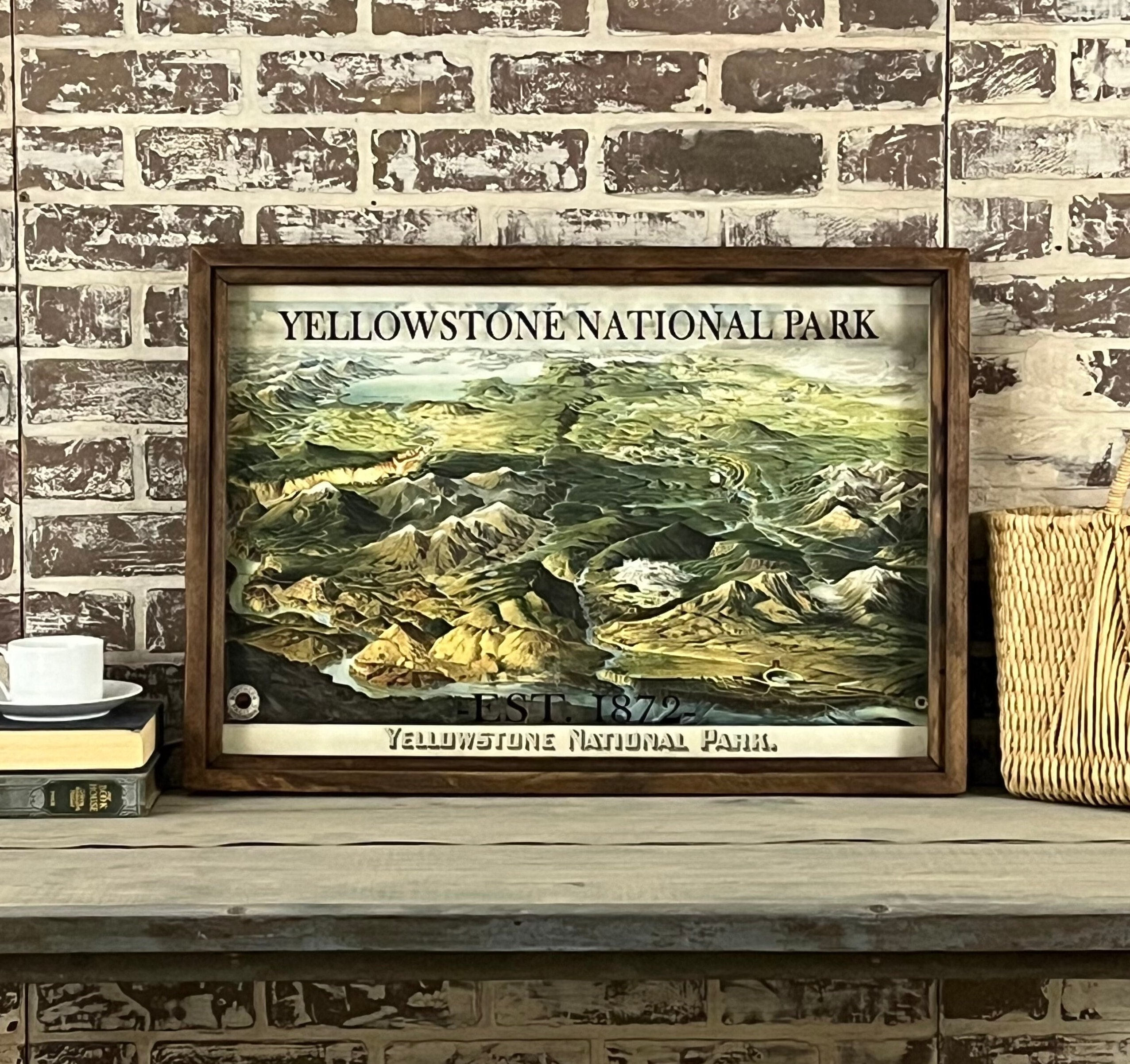 Yellowstone National Park framed vintage map