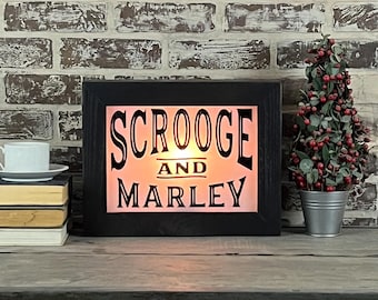 Christmas Carol- Scrooge and Marley Retro Single Bulb Lighted Sign