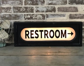 Restroom Retro Lighted Sign with Right Arrow - Custom lettering available