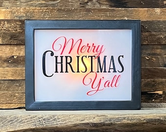 Merry Christmas Y'All Retro Single Bulb Lighted Sign