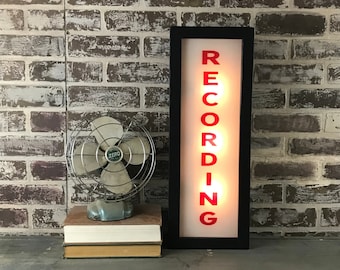 Recording Vertical Vintage Lighted Sign - Custom lettering available