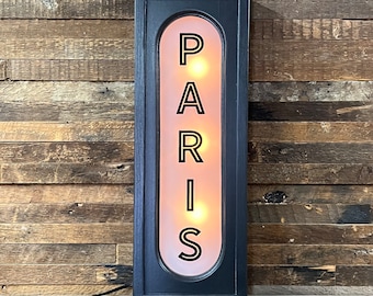 Paris Retro Lighted Sign Vertical - Custom lettering available