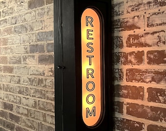 Restroom Double Sided Vintage Inspired - 3 Bulb Lighted Sign- Customizable - Custom lettering available