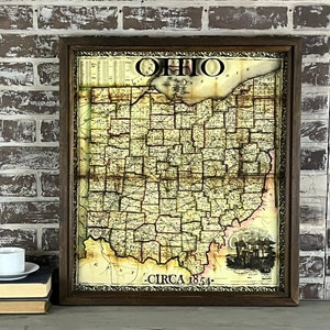 Ohio vintage framed map 1854 (H)