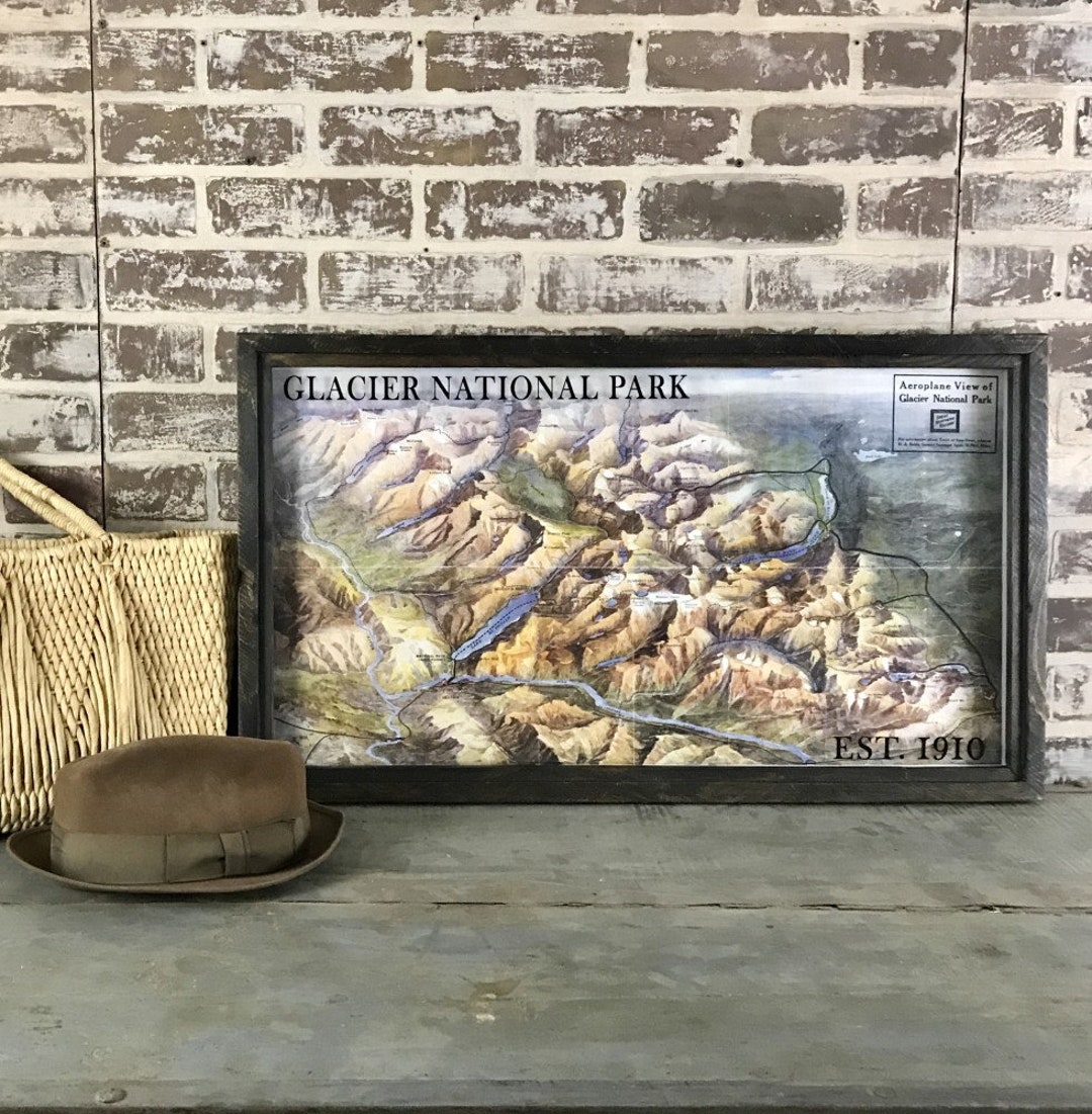 Glacier National Park Framed Vintage Map - Etsy