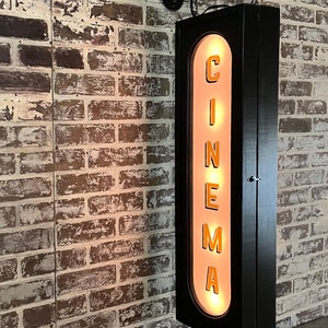 Cinema Hanging Double Sided Vintage Inspired - 5 Bulb Lighted Sign- Customizable - Custom lettering available