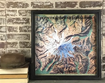 Mount Rainier National Park framed vintage map