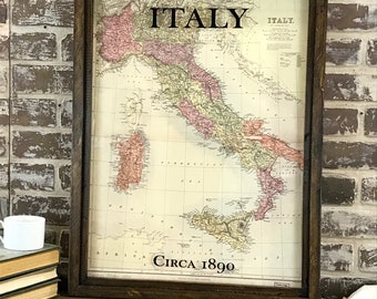 Italy Vintage Framed Map 1890 (F)