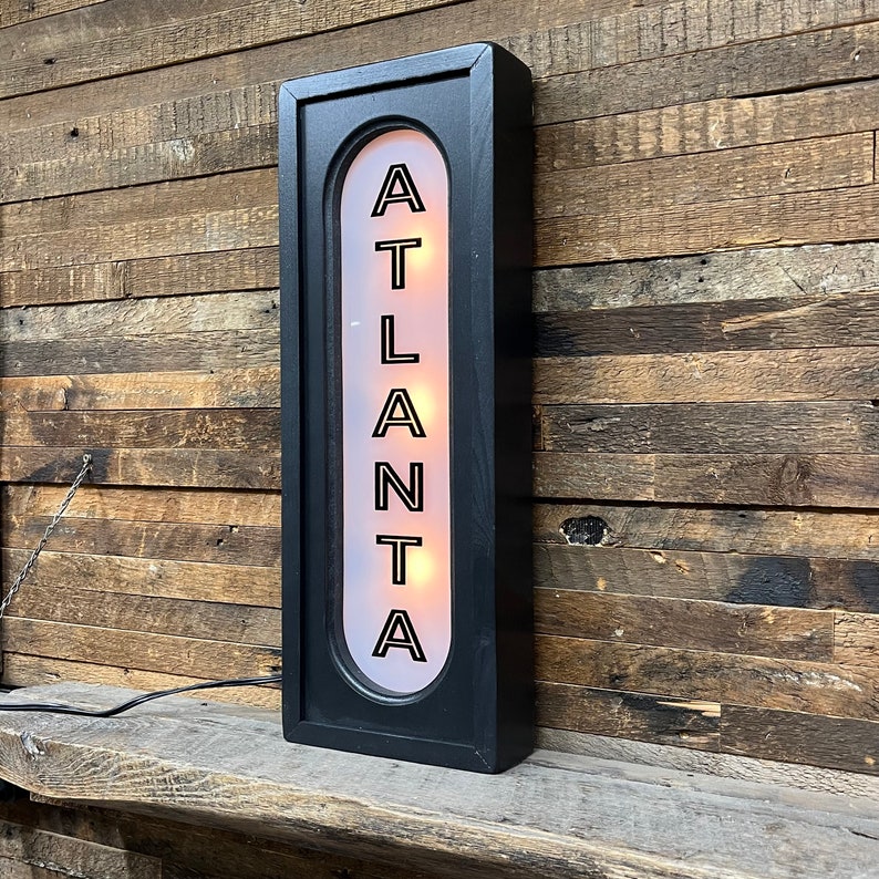 Atlanta Vintage Lighted Sign - Vertically Oriented - Custom Lettering ...