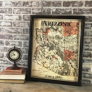 Arizona vintage framed map 1887 (G)