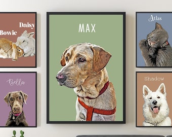 Portrait d’animal de compagnie, Pet Memorial Gift, Pet Art imprimable, Art numérique, Personnalisé à partir de photo, Golden Retriever, Labrador Retriever, Shepard australien