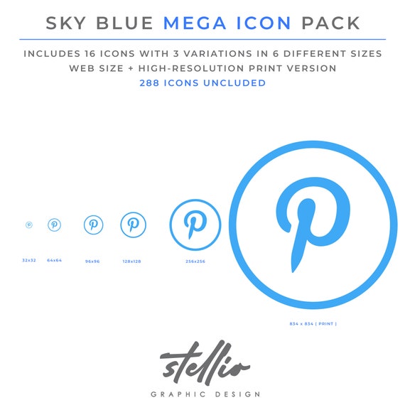 Social Media Icon Set Sky Blue Blue Social Media Graphic Etsy