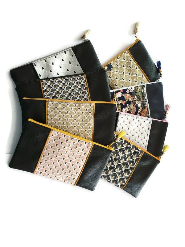 Ma Petite Trousse ou Pochette Beauté , Trousse Maquillage, A Masque, en Tissus Japonais et Simili Cu