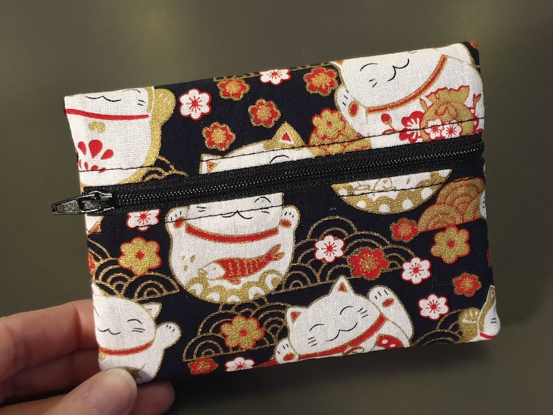 Portefeuille japonais multipoches fermeture éclaire porte monnaie porte carte en tissus fermeture élastique porte monnaie pratique chat porte bonheur