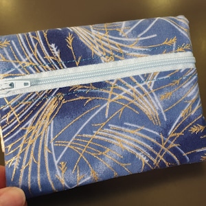 Portefeuille japonais multipoches fermeture éclaire porte monnaie porte carte en tissus fermeture élastique porte monnaie pratique feuillage bleu