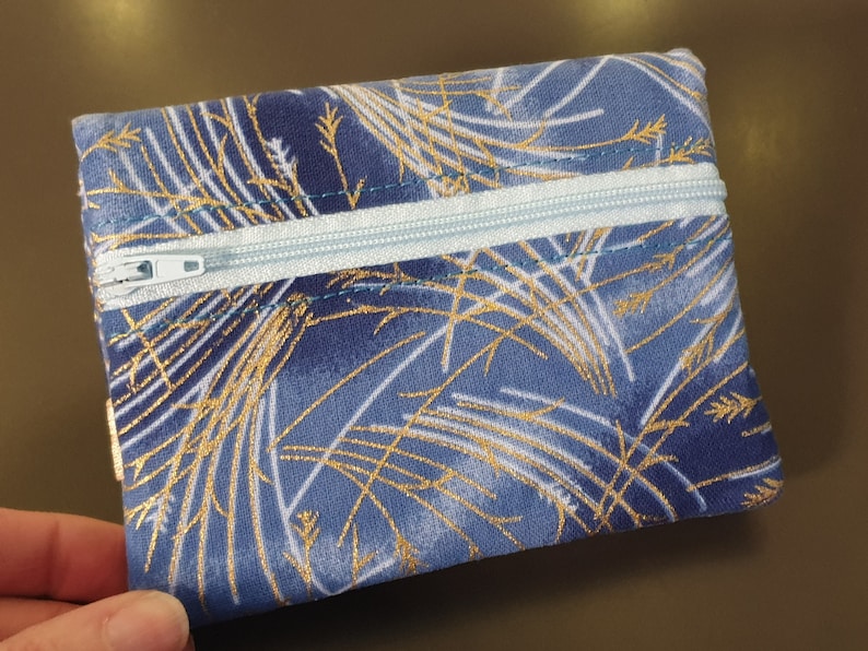 Portefeuille japonais multipoches fermeture éclaire porte monnaie porte carte en tissus fermeture élastique porte monnaie pratique feuillage bleu