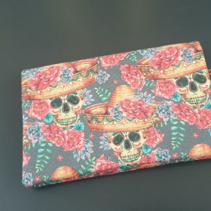 Große Gothic-Totenkopf-Geldbörse, bunt, orange, mit mehreren Taschen, Reißverschluss, Münzbörse, Stoff, Kartenhalter, Magnetknopf Bild 3