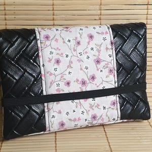 Carteira grande porta-passaporte flores rosas multi-bolsos zíper porta-moedas porta-cartões tecido fecho elástico