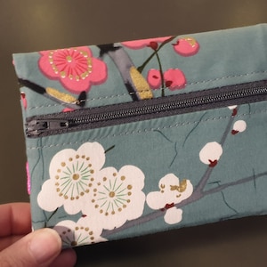 Portefeuille japonais multipoches fermeture éclaire porte monnaie porte carte en tissus fermeture élastique porte monnaie pratique sakura