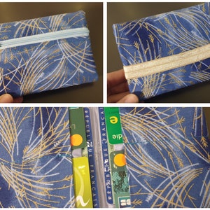Japanese wallet blue foliage multi-pocket zipper coin purse fabric card holder elastic closure image 1