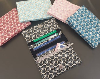 Japanese wallet riad flowers multipockets zipper coin purse fabric card holder magnetic button