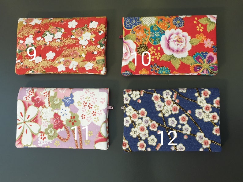 Grand portefeuille japonais fleurs, riad, gothique multipoches fermeture éclaire porte monnaie porte carte en tissus bouton aimanté image 4