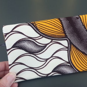 Cartera grande cera marrón beige multibolsillos cremallera monedero tela tarjetero botón magnético