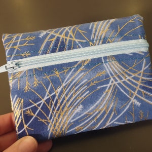 Japanese wallet blue foliage multi-pocket zipper coin purse fabric card holder elastic closure image 4