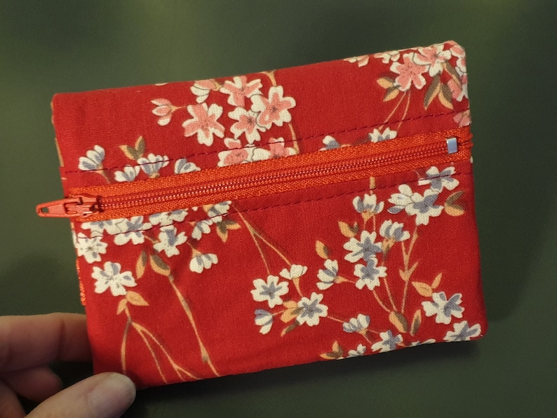 Portefeuille japonais multipoches fermeture éclaire porte monnaie porte carte en tissus fermeture élastique porte monnaie pratique fleurs rouge