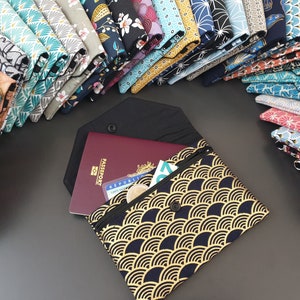 Portefeuille japonais riad fleurs étui passeport  porte monnaie porte carte en tissus bouton pression autres couleurs...