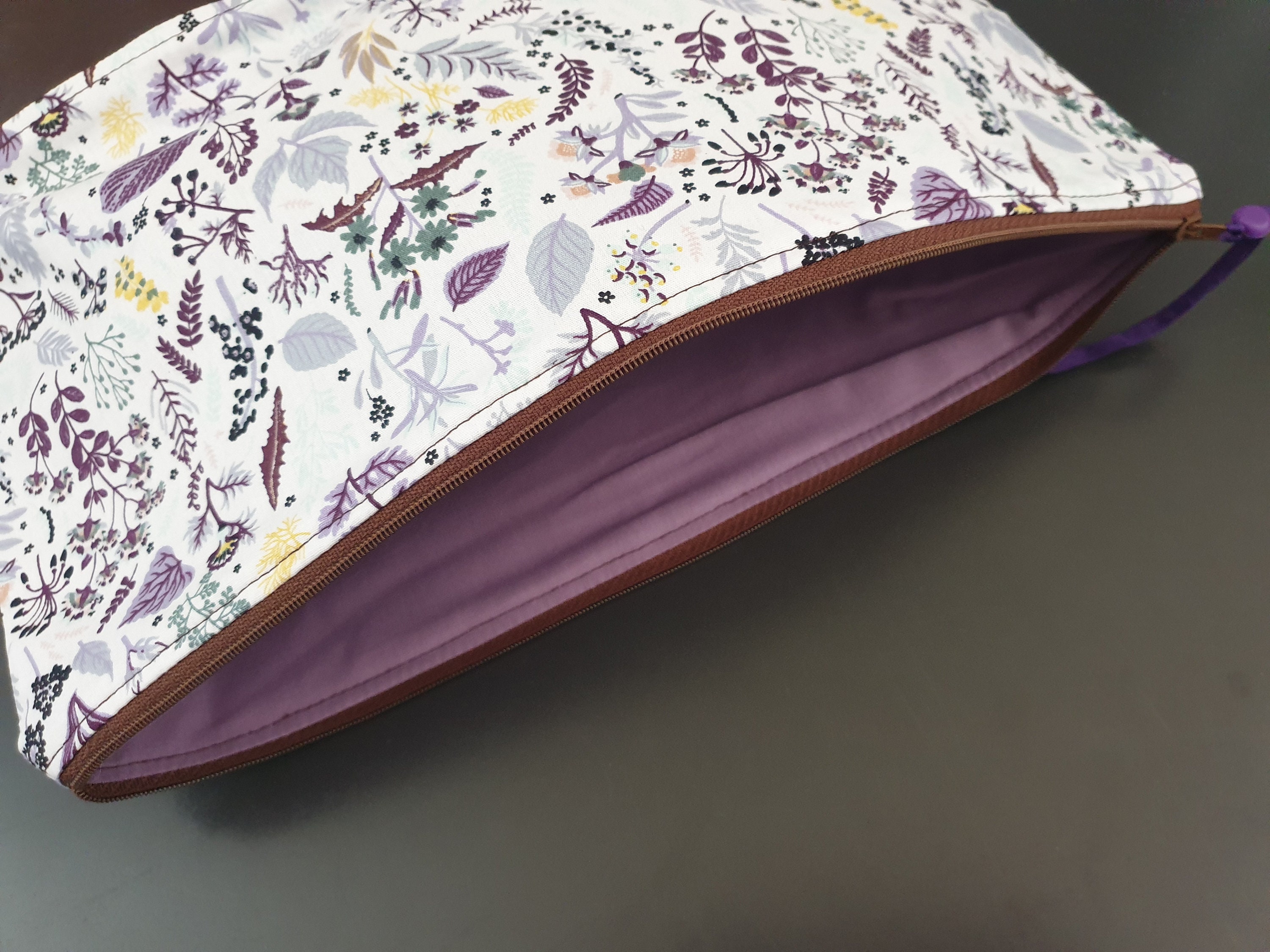 S4Sassy Reißverschluss-Organizer Mit Blumenprint – 3er Set, 6x8 Zoll, Aus Schwerer Leinwand, Lila