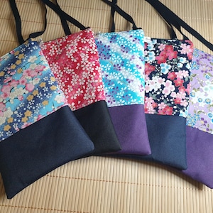 Pochette téléphone petit sac bandoulière tissu japonais fleurs sakura pochette porte monnaie fermeture éclaire zip