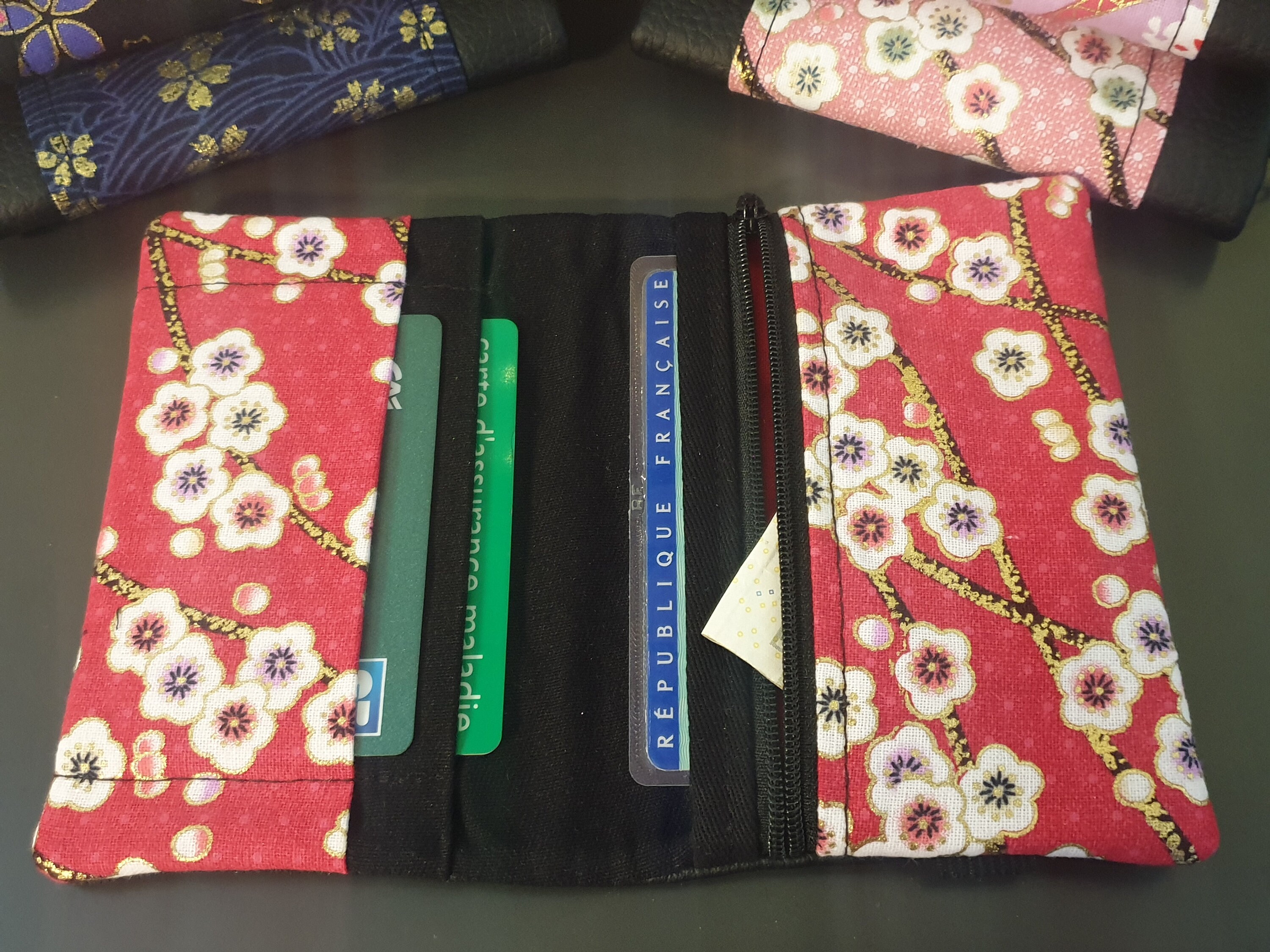 Japanese Wallet Fabric and Faux Leather Multi-pocket Zipper Coin