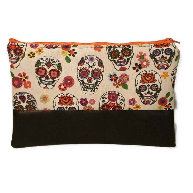 Trousse Maquillage, Trousse A Masque, Pochette Pour Sac Main, en Tissus Tete de Mort Gothique Skull 