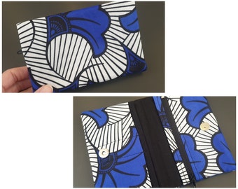 Large wax wallet blue and white wedding flowers multi-pocket zipper coin purse fabric card holder magnetic button