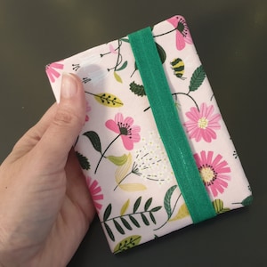 Portafoglio fiore rosa verde multitasche portamonete con cerniera portacarte in tessuto chiusura con elastico