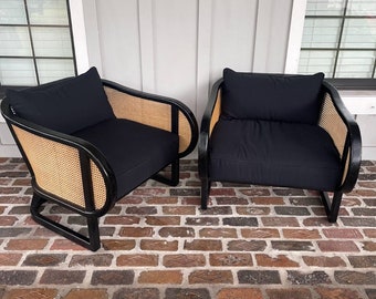 Selamat Stockholm Lounge Chair, Black Modern Coastal Accent Chair, Contemporary Black Side Chair, Cane Accent Chair, Black Barrel Chair