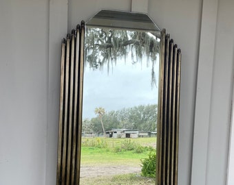 Unique Post Modern Mirror by Curtis Jere, Metal Pipe Frame Mirror, Metal Vanity Mirror, Art Deco Entryway Mirror, Steam Punk Mirror