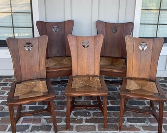 Brutalist solid wood dining chairs, Solid oak dining chairs, Medieval style dining chairs, Antique Brutalist chairs, Danish oak dining chair